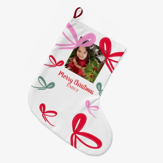 Kerst Rode Strikken Multicolor Krabbel Foto Grote Kerstsok (Voorkant (Hangend))