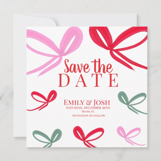 Kerst Rode Strikken Multicolor Save the Date  (Voorkant)