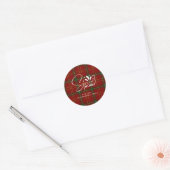 Kerst Rode Tartan Kerstruit Ronde Sticker (Envelop)