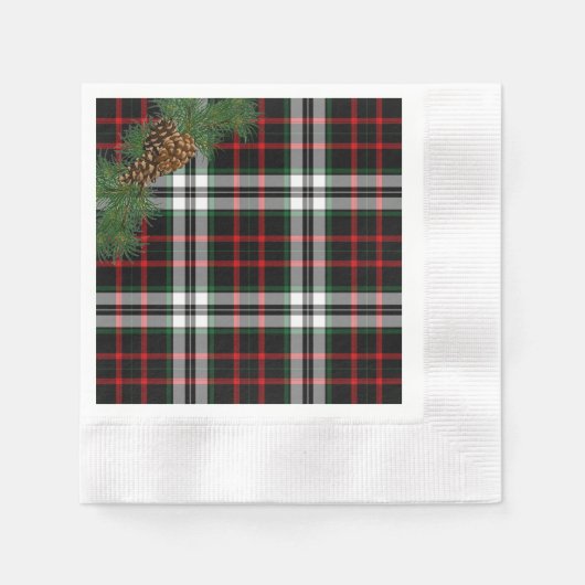 Kerst Rode Tartan Plaid Pine Cones Servet (Voorkant)
