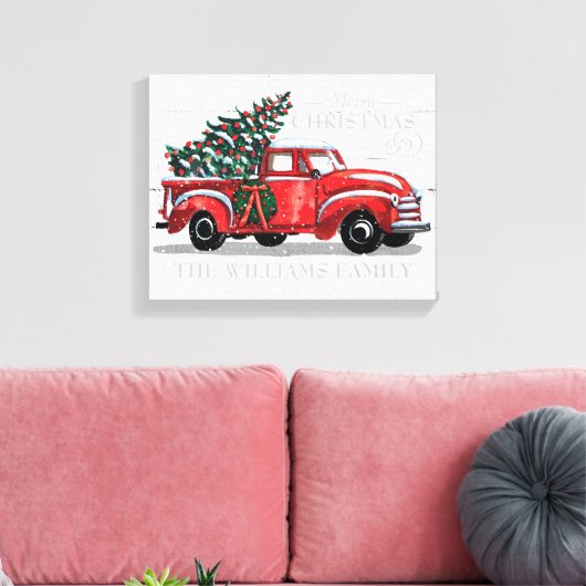 Kerst Rode  Truck Familienaam Canvas Afdruk (Insitu (Woonkamer))