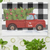 Kerst Rode Truck Op Plaid Theedoek (Gevouwen)