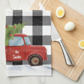 Kerst Rode Truck Op Plaid Theedoek (Quarter Fold)