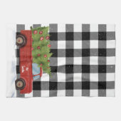 Kerst Rode Truck Op Plaid Theedoek (Horizontaal)