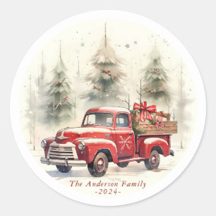 Kerst Rode Truck Ronde Stickers