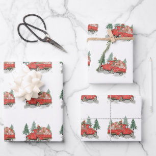 Kerst  Rode Truck Waterverf Inpakpapier Vel