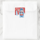Kerst rode vierkant sticker Snowman drummer. (Tas)