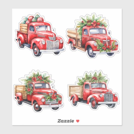 Kerst Rode Vintage Trucks Sticker (Vel)