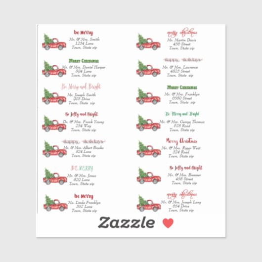 Kerst Rode Vrachtwagen Adresetiketten Sticker (Vel)