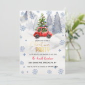 Kerst rode vrachtwagen, besneeuwde bergen kaart (Staand voorkant)