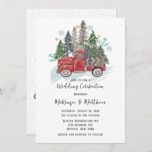Kerst Rode  Vrachtwagen Bruiloft Kaart (Voorkant / Achterkant)