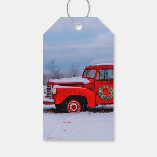 Kerst Rode Vrachtwagen Feestelijk Land Sneeuw Gift Cadeaulabel (Achterkant)