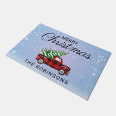 Kerst Rode Vrachtwagen Geplaagd Familienaam Deurmat (Schuin)