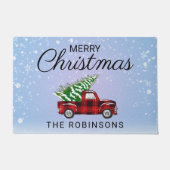 Kerst Rode Vrachtwagen Geplaagd Familienaam Deurmat (Voorkant)