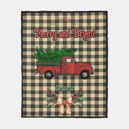 Kerst rode vrachtwagen grijs baffalo plaid monogra fleece deken (Voorkant)