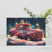 Kerst Rode Vrachtwagen Kaart (Staand voorkant)