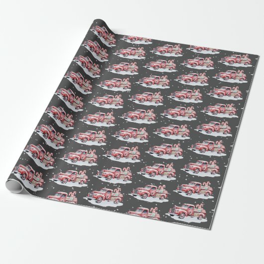 Kerst Rode Vrachtwagen met Candy Canes Cadeaupapier (Uitgerold)