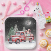 Kerst Rode Vrachtwagen met Candy Canes Papieren Bordje (Feest)