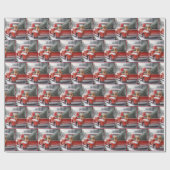 Kerst Rode Vrachtwagen met Gouden Retriever Cadeaupapier (Vlak)