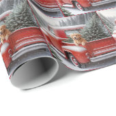 Kerst Rode Vrachtwagen met Gouden Retriever Cadeaupapier (Rol Hoek)