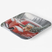 Kerst Rode Vrachtwagen met Gouden Retriever Papieren Bordje (Gebogen)