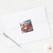 Kerst Rode Vrachtwagen met Gouden Retriever Vierkante Sticker (Envelop)