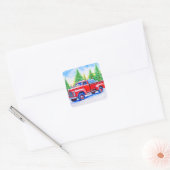 Kerst Rode Vrachtwagen met Pijnbomen Vierkante Sticker (Envelop)