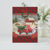 kerst rode vrachtwagen op paardenschilderij bedankkaart (Staand voorkant)