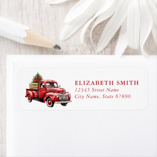 Kerst rode vrachtwagen retour adreslabels etiket (Insitu)
