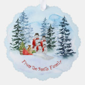 Kerst  rode vrachtwagen sneeuwman familie ornament kaart (Achterkant)