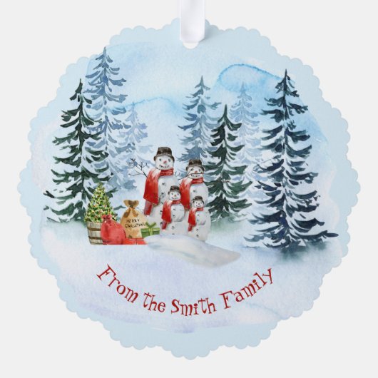 Kerst  rode vrachtwagen sneeuwman familie ornament kaart (Achterkant)