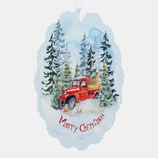 Kerst  rode vrachtwagen sneeuwman familie ornament kaart (Rechts)