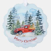 Kerst  rode vrachtwagen sneeuwman familie ornament kaart (Voorkant)