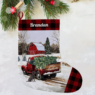 Kerst Rode Vrachtwagen Stocking - Gepersonaliseerd Grote Kerstsok