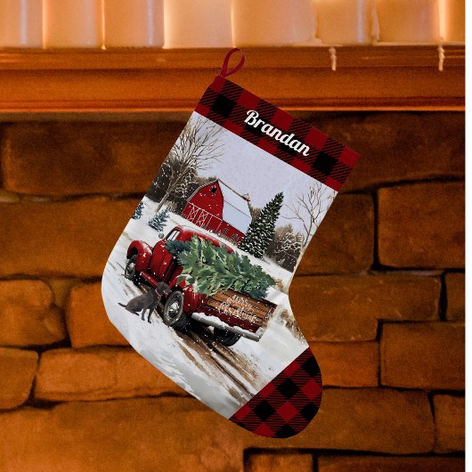Kerst Rode Vrachtwagen Stocking - Gepersonaliseerd Grote Kerstsok