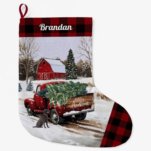 Kerst Rode Vrachtwagen Stocking - Gepersonaliseerd Grote Kerstsok (Voorkant)