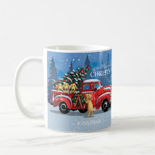 Kerst  Rode Vrachtwagen w / Honden Monogram Naam Koffiemok