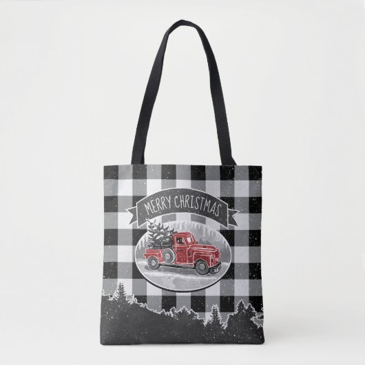 Kerst  Rode Vrachtwagen Witte Buffel Check Tote Bag (Voorkant)