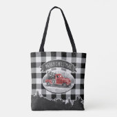 Kerst  Rode Vrachtwagen Witte Buffel Check Tote Bag (Achterkant)