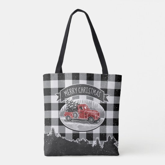 Kerst Rode Vrachtwagen Witte Buffel Check Tote Bag (Achterkant)