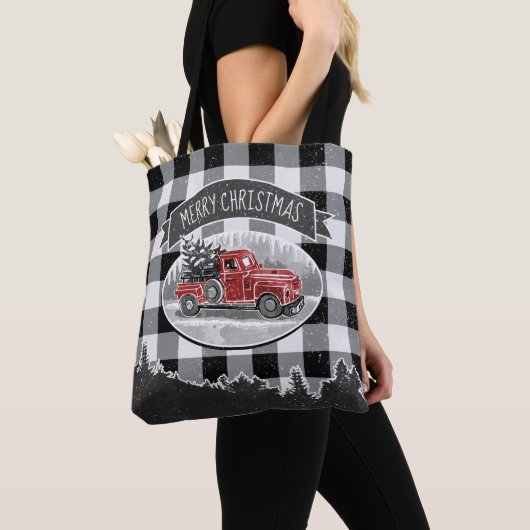 Kerst  Rode Vrachtwagen Witte Buffel Check Tote Bag (Dichtbij)