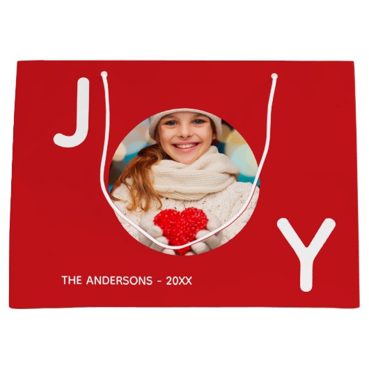 Kerst rode vreugde foto eenvoudig elegant groot cadeauzakje (Voorkant)