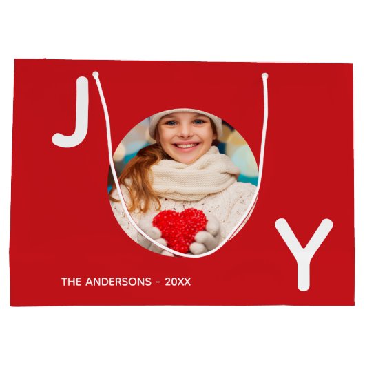 Kerst rode vreugde foto eenvoudig elegant groot cadeauzakje (Achterkant)