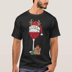 Kerst Rode Wijn Gl Kerstmannenhoed Rendier Leuk Ke T-shirt
