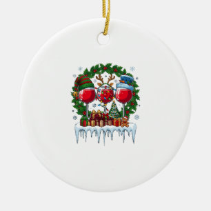 Kerst Rode Wijn Glazen Hulst Krans Sneeuwman Hoed Keramisch Ornament