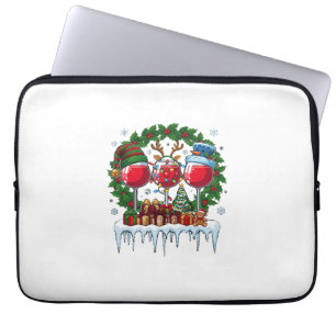 Kerst Rode Wijn Glazen Hulst Krans Sneeuwman Hoed Laptop Sleeve