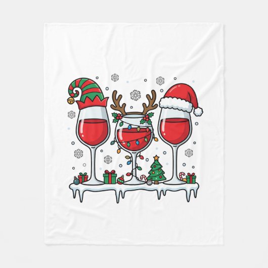 Kerst Rode Wijn Glazen Vakantie Vector Fleece Deken (Voorkant)