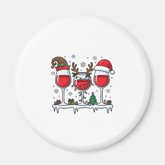 Kerst Rode Wijn Glazen Vakantie Vector Magneet (Voorkant)