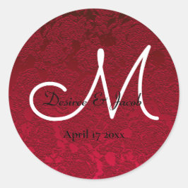 Kerst Rode Winter Huwelijk Bloemen Monogram Ronde Sticker