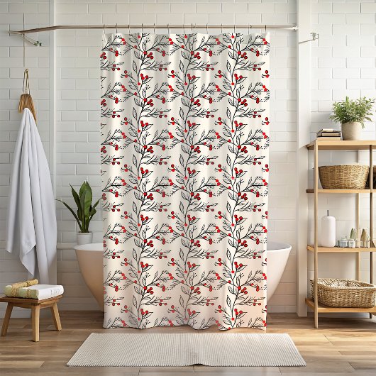 Kerst Rode Winterberry Art Douchegordijn